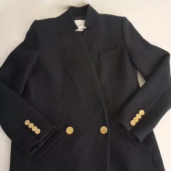 Mango Wool Blend Double Breasted Mid-Thigh Suit Coat Navy Blue Women’s XXS EUC - Picture 16 of 16